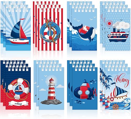 Faccito 24 cuadernos náuticos pequeños con temática náutica en espiral, pequeños bloc de notas náuticos, anclas, cuadernos de bolsillo, bloc de