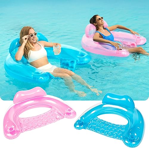 Miniatura 2 de SLOOSH Inflatable Pool Floats Adult,2 Pack Pool Chairs with Cup Holders,Blow up Floats Chair,Hammock Noodle Mat for Relaxing Summer Water Fun