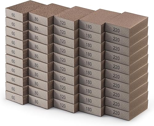 RENOTEC Esponja de lijado, 60, 80, 120, 180, 220, bloque de lijado de grano surtido, para paneles de yeso, metal, bloques de lijado de esponja de