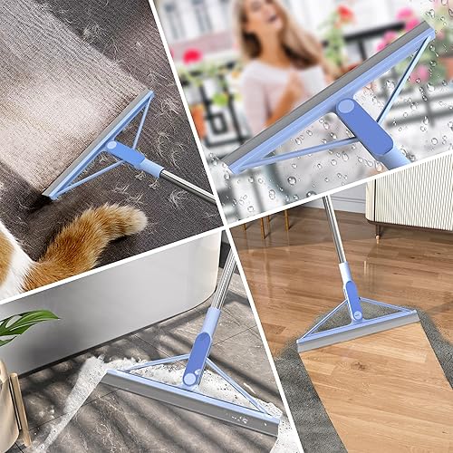 Miniatura 9 de KOLLIEE Escoba escoba de goma para piso de 61 pulgadas, mango ajustable para piso de azulejos, garaje, cubierta, baño, ventana, limpiaparabrisas