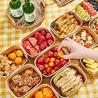 Vista 8 de Paquete de 50 cuencos desechables de papel kraft de 19 onzas con tapas y tenedores, recipientes desechables para preparación de comidas, cuencos