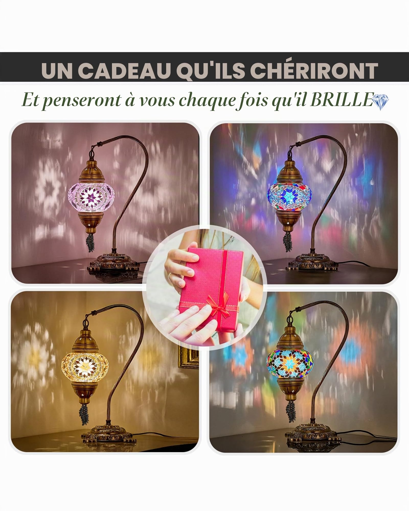 DEMMEX Lampe Turque Mosaïque – Lampe de Table Artisanale Faite à la Main en Turquie – Métal Style Laiton Antique et Verre Décoré – Éclairage d’Ambiance Oriental, Salon, Chambre, Bureau, A++