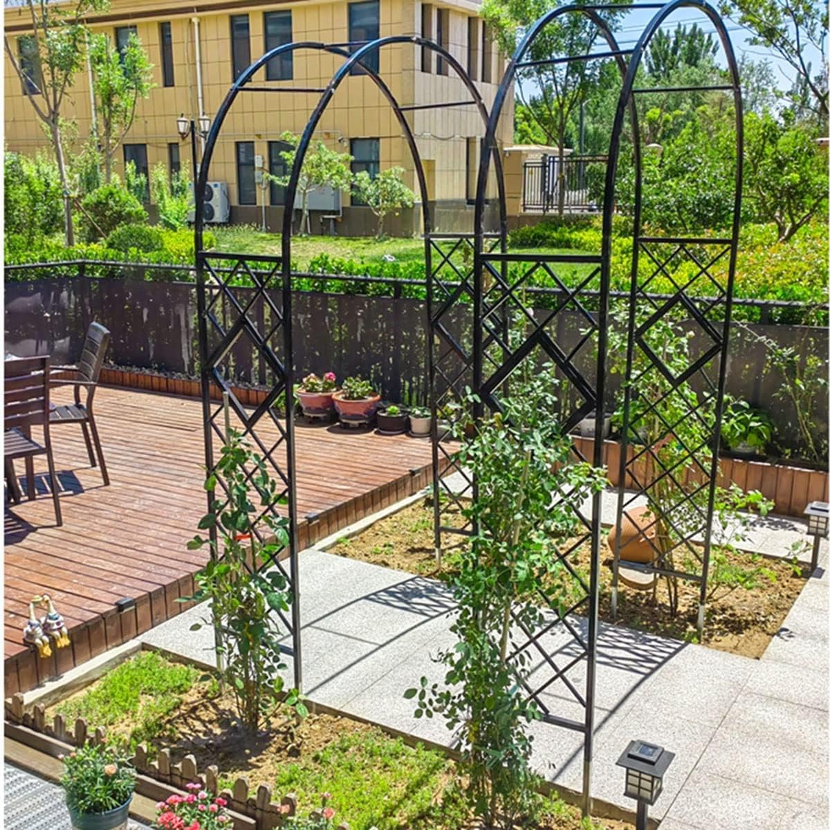 Arco de enrejado de rosas de metal galvanizado resistente, arco de jardín para plantas trepadoras, enrejado independiente duradero para arbustos de rosas (140 x 230 cm, negro)