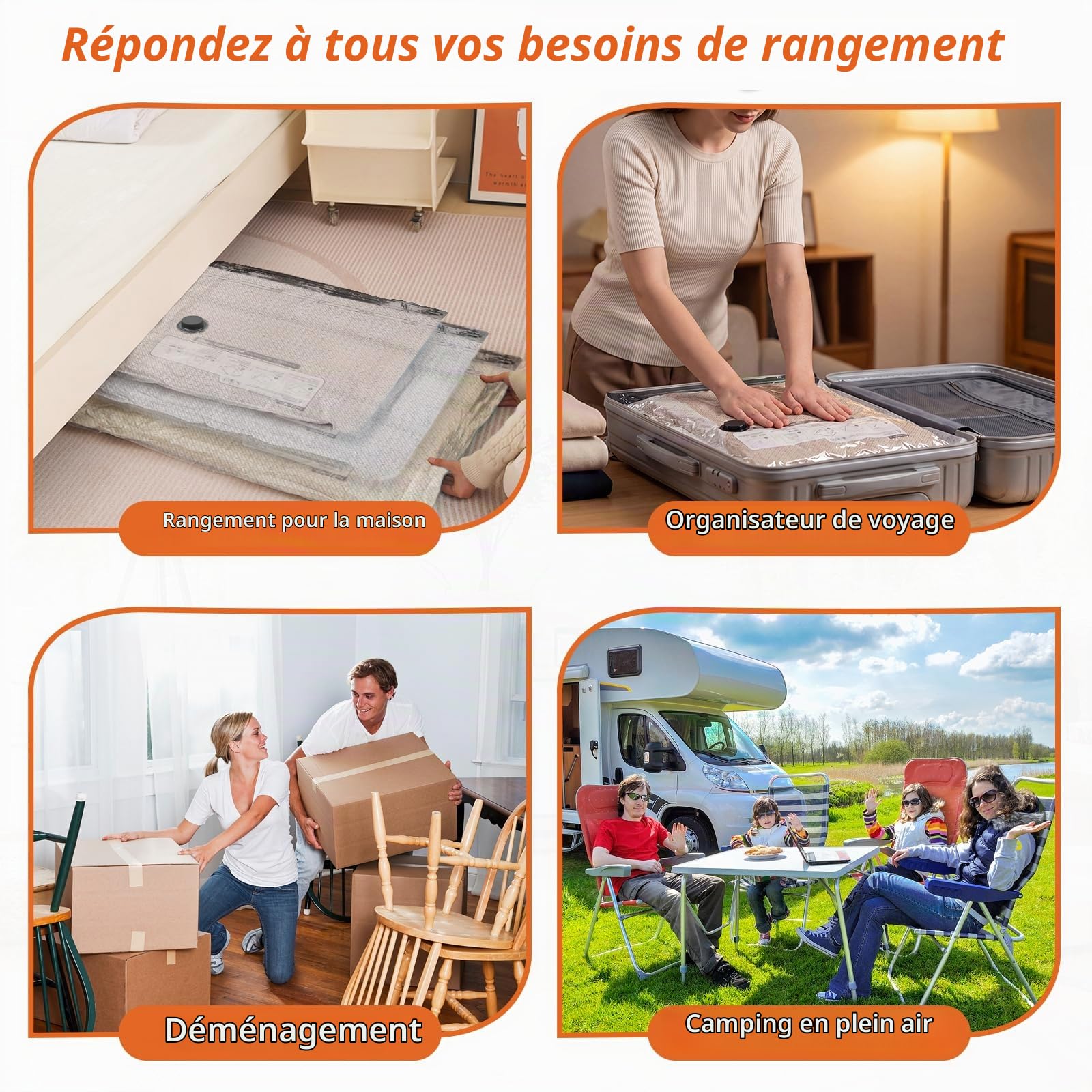 Sac Sous Vide Vetement Aspirateur avec Pompe Électrique, 15 Pièces | Sacs de Rangement Sous Vide en 3 Tailles (40*50/40*60/50*60cm) pour Voyage Bagages et Stockage Quotidien