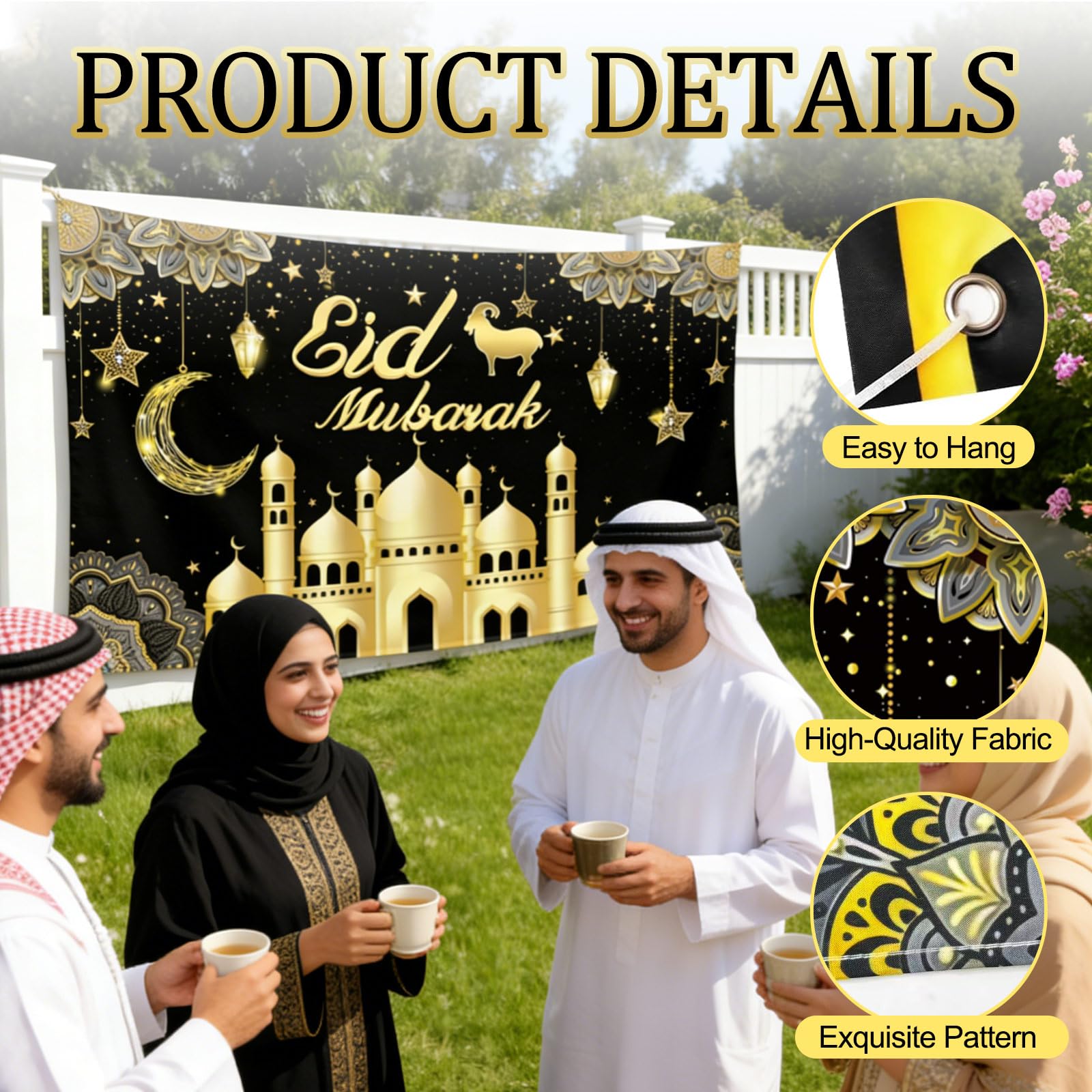 70x43Inch Eid Mubarak Banner, 2026 New Ramadan Mubarak Banner, Edge Covering & Durable Material Eid Banners - Image 4