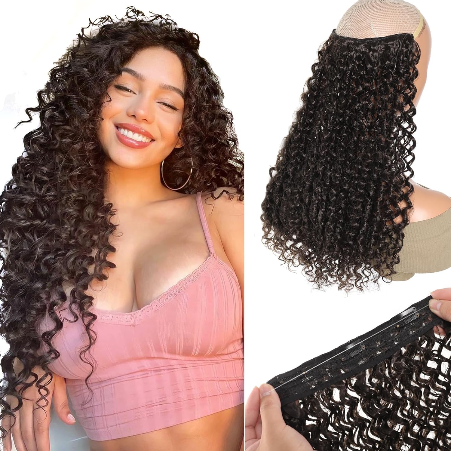 Majik 5 Clip Long Kinky Curly Hair Extension for Women and Girls| Natural Soft Clip on Extensions for Any Event for Girls (Black M2)