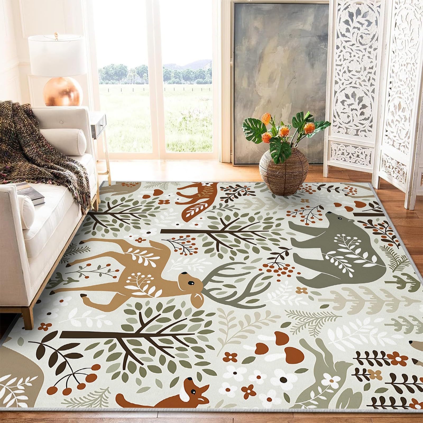 Tapis animaux de forêt verts RY-12 lavable et anti-tache