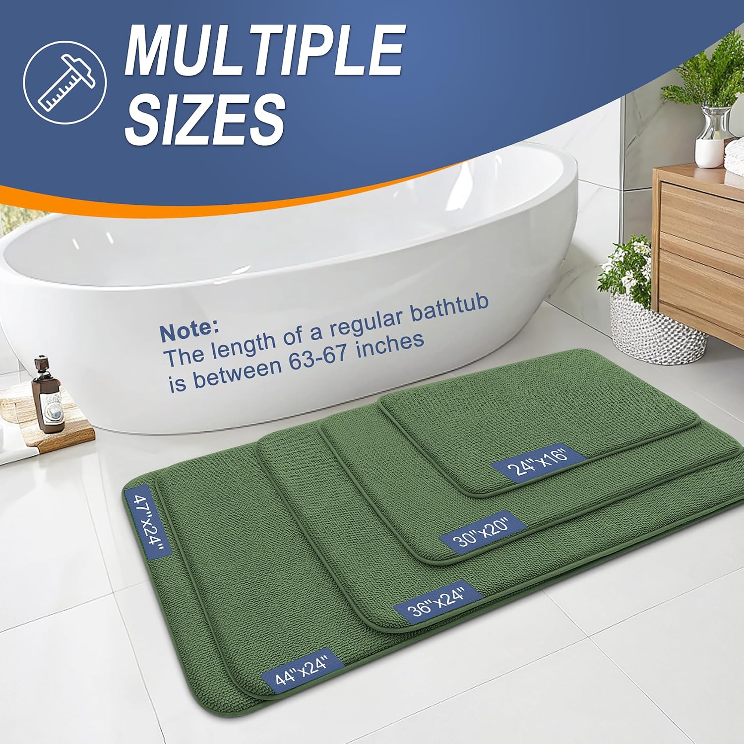 OLANLY Memory Foam Bathroom Runner Rugs 47x24, Long Bath Mats, Olive Green image 5