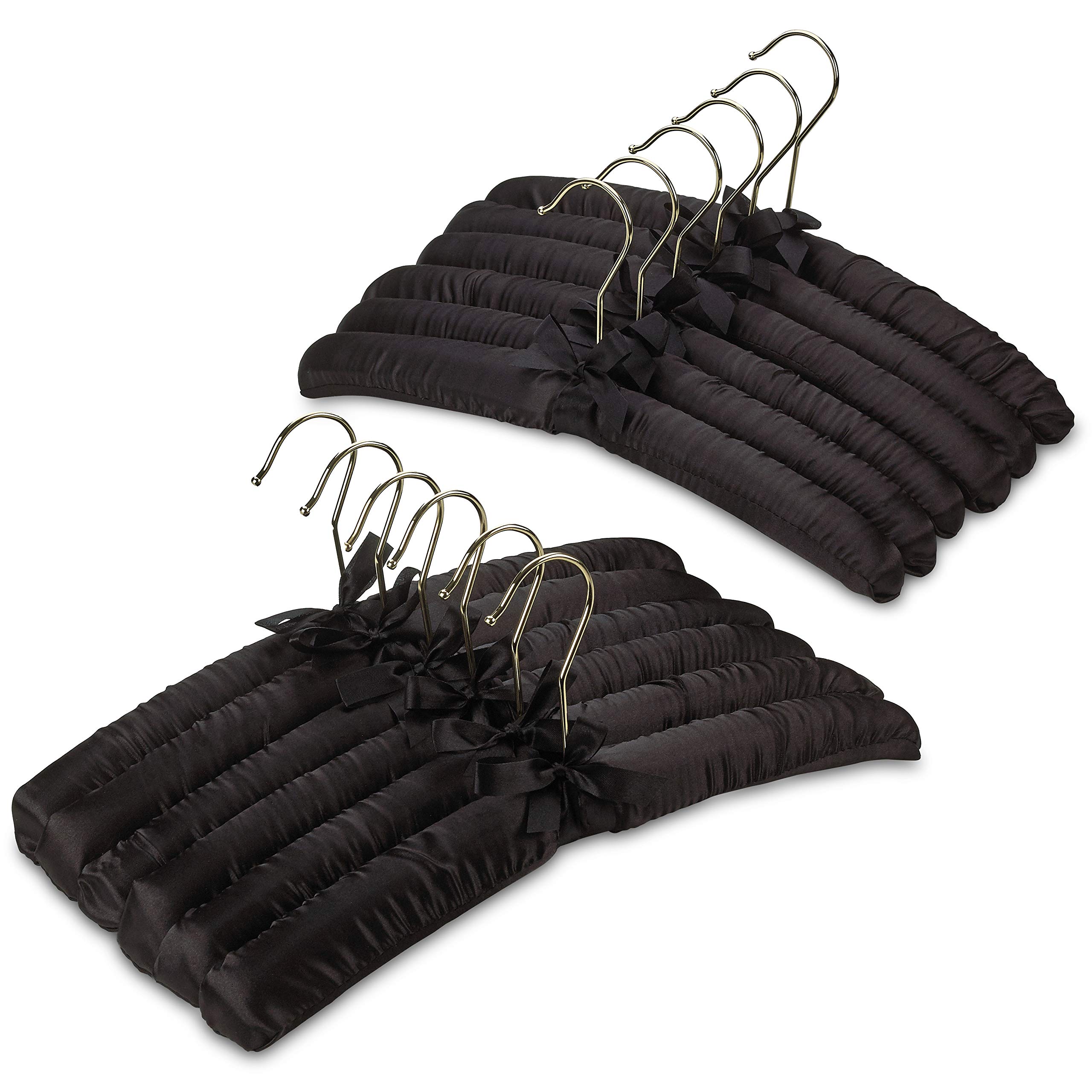 FLORIDA BRANDS Padded Clothing Fabric Hangers for Women Clothing - Black, Set of 12 Premium Coat Hangers for Closet, Bride Hanger for Wedding Dress, Sweater Hangers