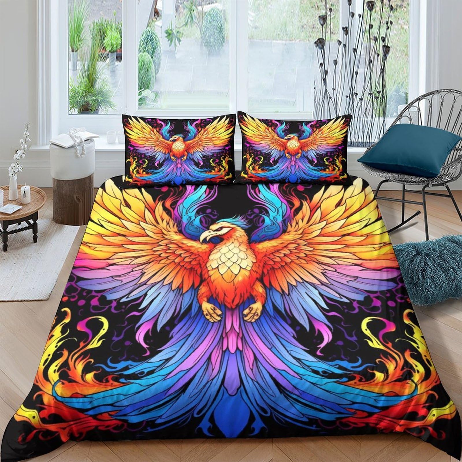 Ctjqhvkz Style-9 3D Printed Phoenix Fire Fitted Sheet Microfiber Soft Vibrant Fantasy Bed Cover For Bedroom Dorm Mattress Protection Decor Single（135X200cm）