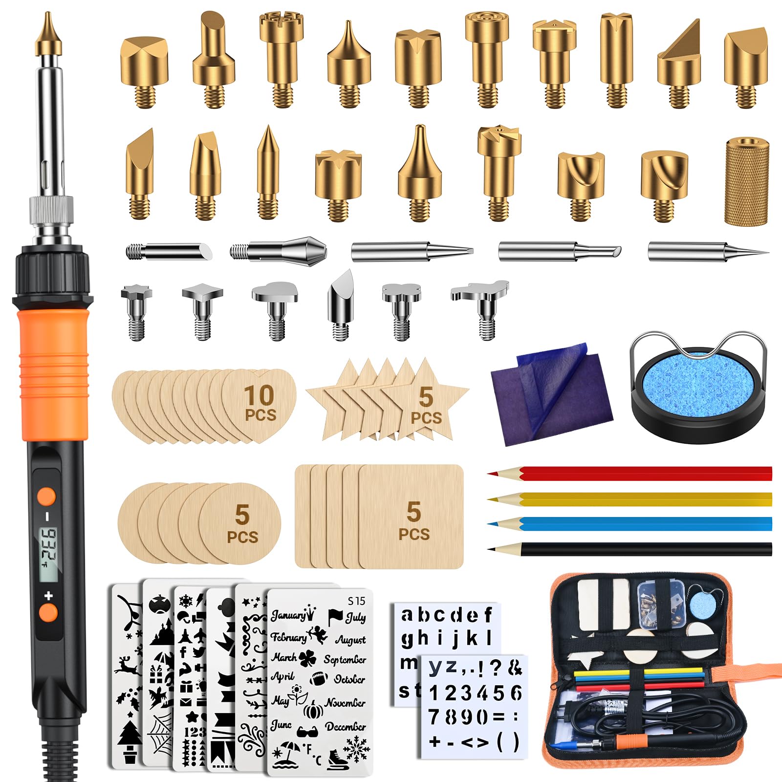 70 Piezas Kit Pirograbador De Madera，Kit Pirograbadores EléCtrico De 100w Con Temperatura Regulable Entre 200°C Y 500°C.Para Madera, Cuero Y Grabados