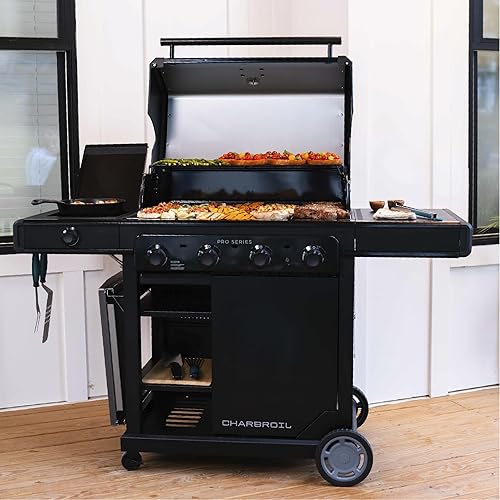 Miniatura 9 de Char-Broil Serie Pro con Tecnología de Infrarrojos Amplifire - Parrilla de Gas Propano de 4 Quemadores con Gabinete y Quemador Lateral, Negro -
