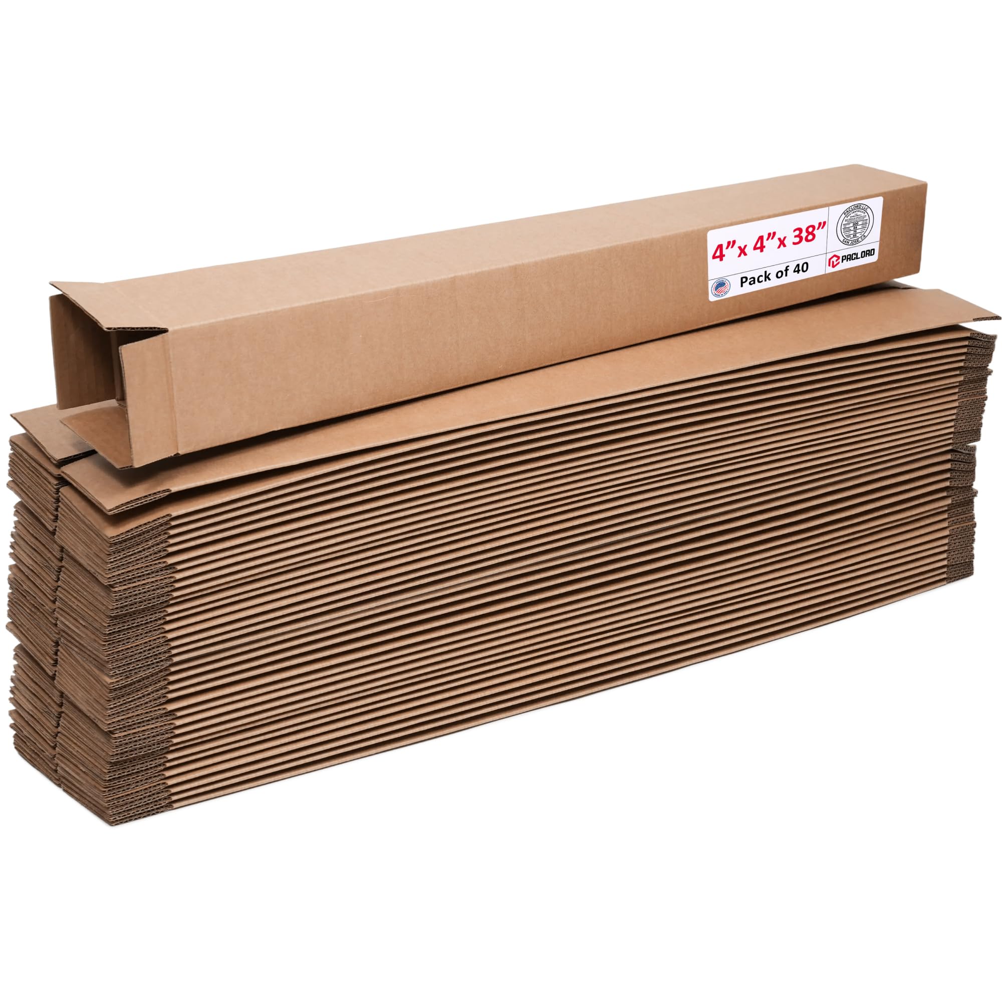 Tall Cardboard Boxes 4"L x 4"W x 38"H (Pack of 40) - USA-Made Packing Boxes for Moving, Shipping, or Storage - USPS, UPS, FedEx Approved - Professional Packing Supplies for Moving | USA-Made Packing Boxes for Moving, Shipping, or Storage - USPS, UPS, FedEx Approved - Professional Packing Supplies