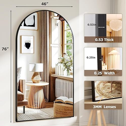 Vista 143 de Espejo arqueado de longitud completa, espejo arqueado de 36 x 78 pulgadas con soporte, montado en la pared para baño, vestidor, para colgar