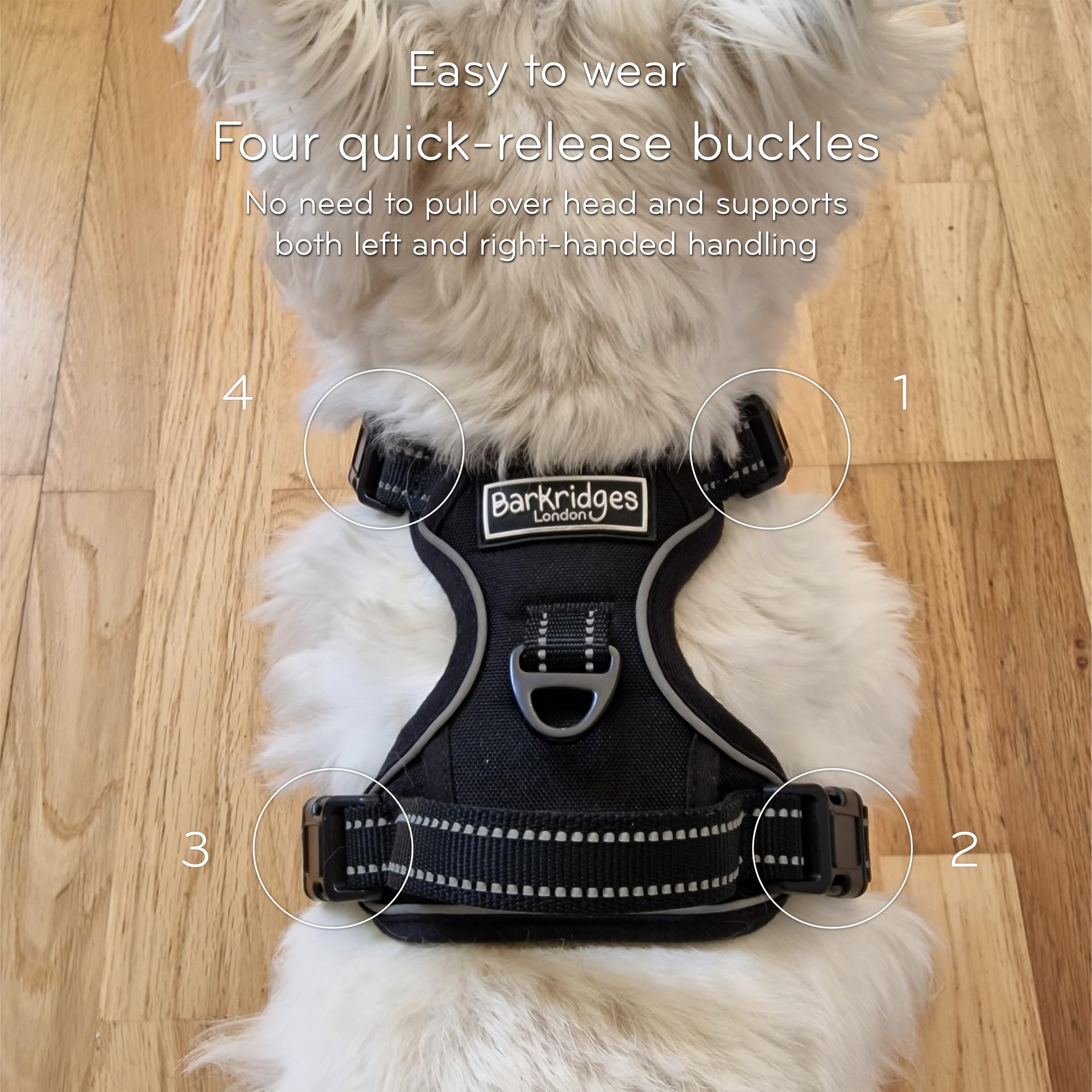 TruFit Comfort - Arnés ajustable para perro, fácil de llevar, entrenamiento sin tirones, sin rozaduras, reflectante de seguridad, cómodo pequeño, mediano y grande (azul oscuro, L, ajuste