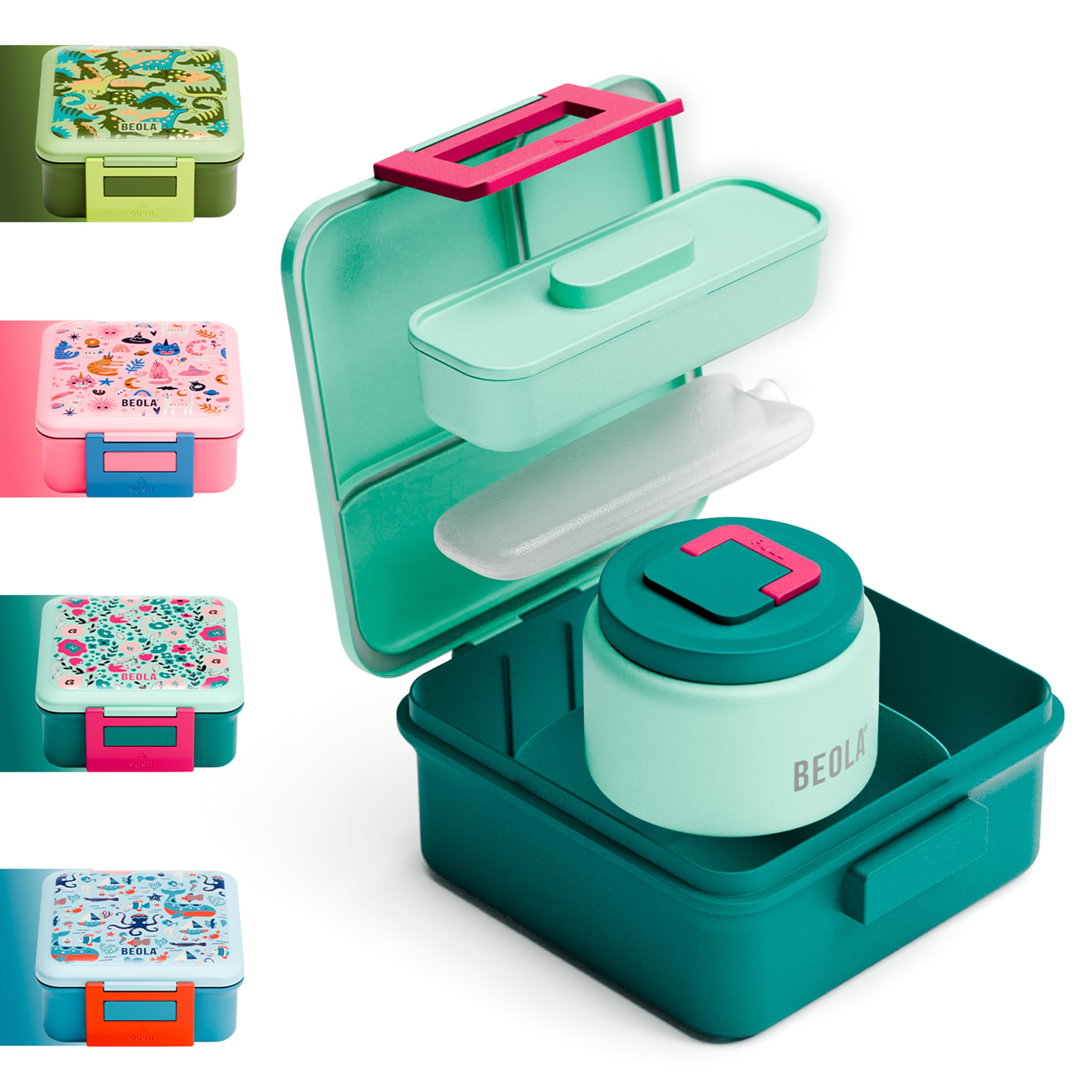 Lunch Box for Kids with Food Jar Inside, Multi Compartment Bento Lunch Box with 240ml Food Thermos and Ice Pack, Tiffin Box for Kids with Insulated Steel Jar, Lightweight BPA free(Ever Blooming)