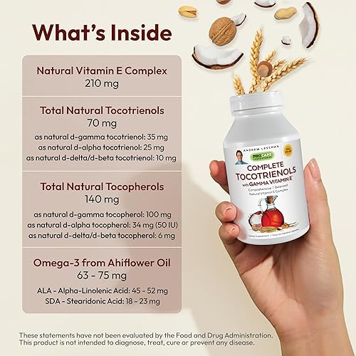 Miniatura 3 de ANDREW LESSMAN Tocotrienoles completos con Gamma Vitamina E 30 cápsulas blandas - Ocho formas de vitamina E (alfa, beta, gamma, tocoferoles delta y