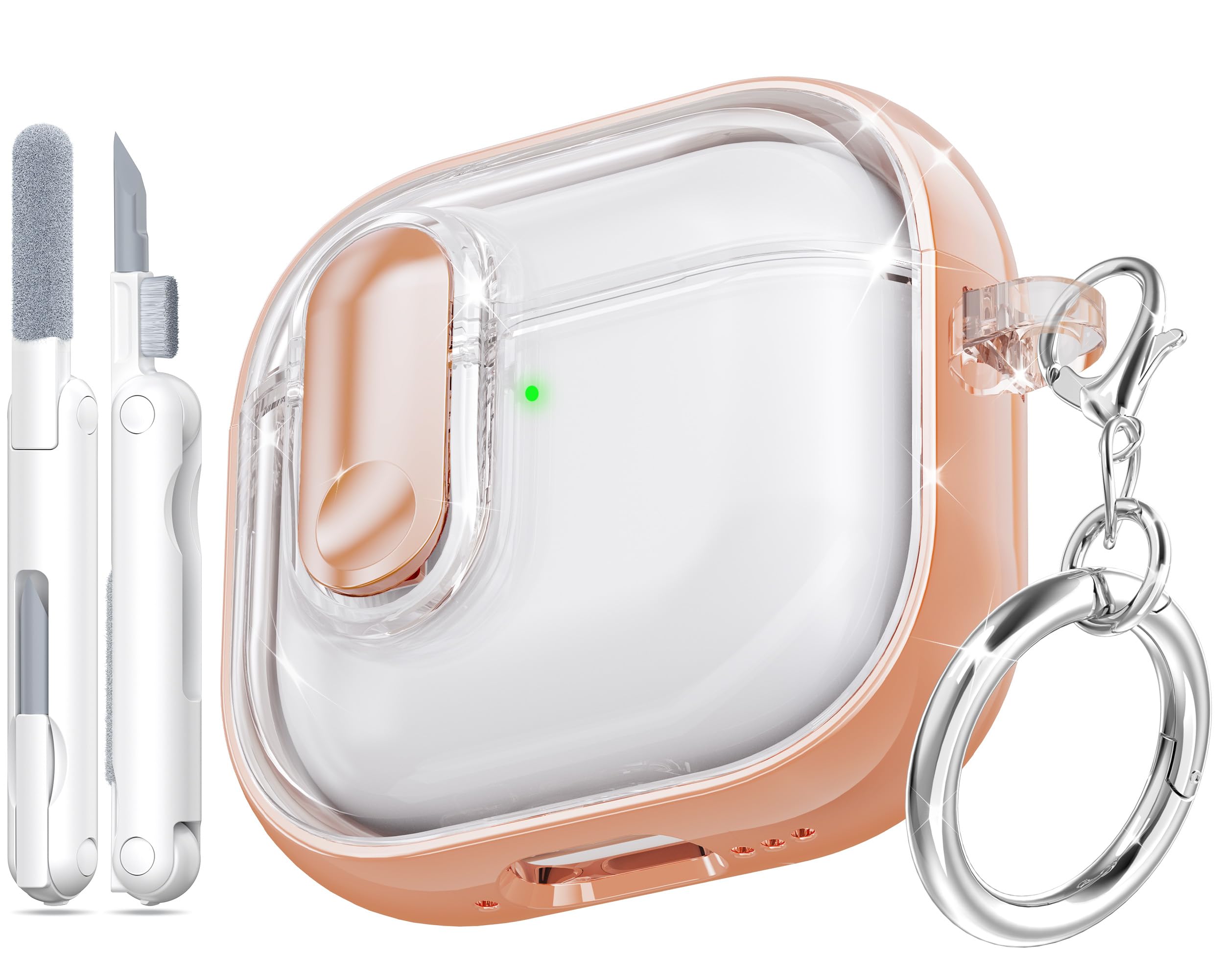 MHYALUDO for AirPods 4th Generation Case 2024 with Bright Plated Bezel and Switches, Military-Grade Shockproof Transparent Anti-Yellowing for AirPods