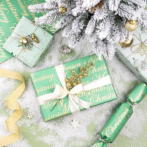 Vista 56 de WRAPAHOLIC Papel de regalo reversible de Navidad, mini rollo, 17 pulgadas x 33 pies, diseño de gnomo azul morado y cuadros con brillo metálico