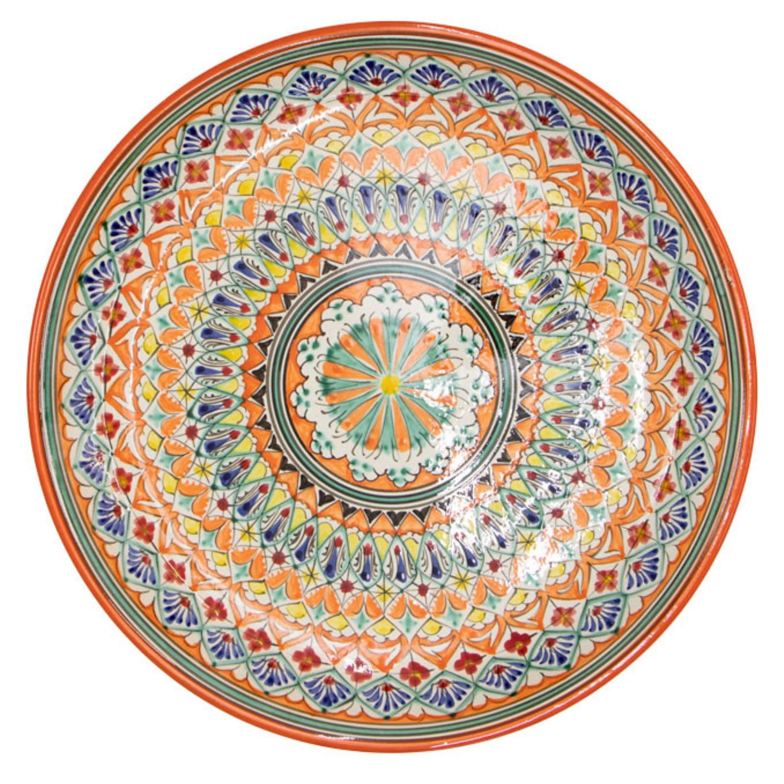 4BIG.fun Usbekische Lagan Ø34 cm Oriental Ljagan Ляган Schale aus Rischtan Keramik handarbeit Glasur Plate Handgemalt Teller Hand-Painted Handgefertigt Earthenware Usbekisch
