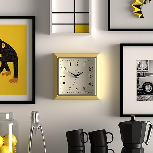 Miniatura 3 de JONES CLOCKS The Mustard Wall Clock - Reloj de pared analógico - Reloj retro - Relojes de pared de cocina - Esfera fácil de leer - Reloj de pared