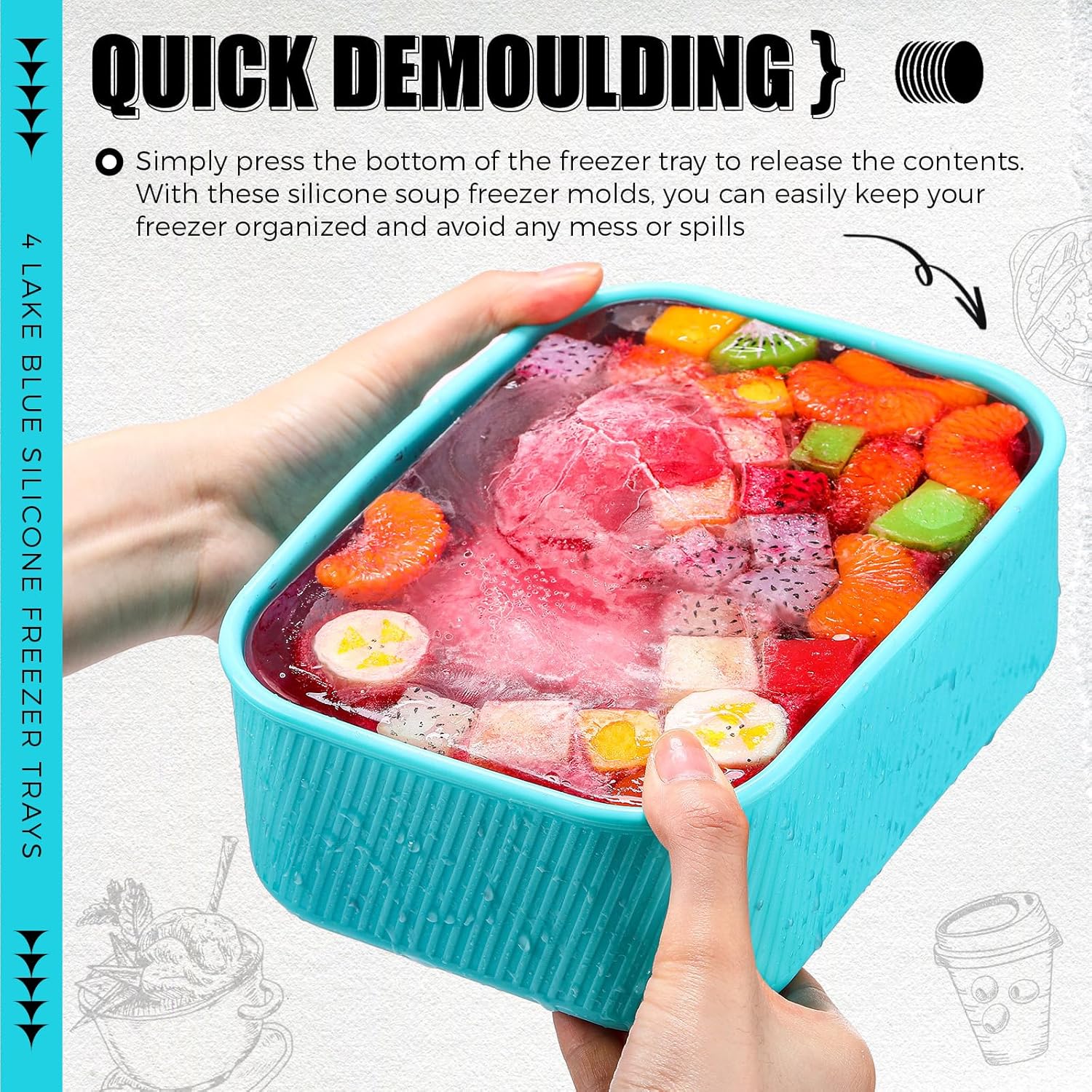 Nuogo 4 Pcs 6 Cup Silicone Freezer Trays with Lid Soup Containers Reusable Freezer Silicone Molds Rectangle Containers Ice Trays for Soups Sauces Stews Curries, Lake Blue - Image 5