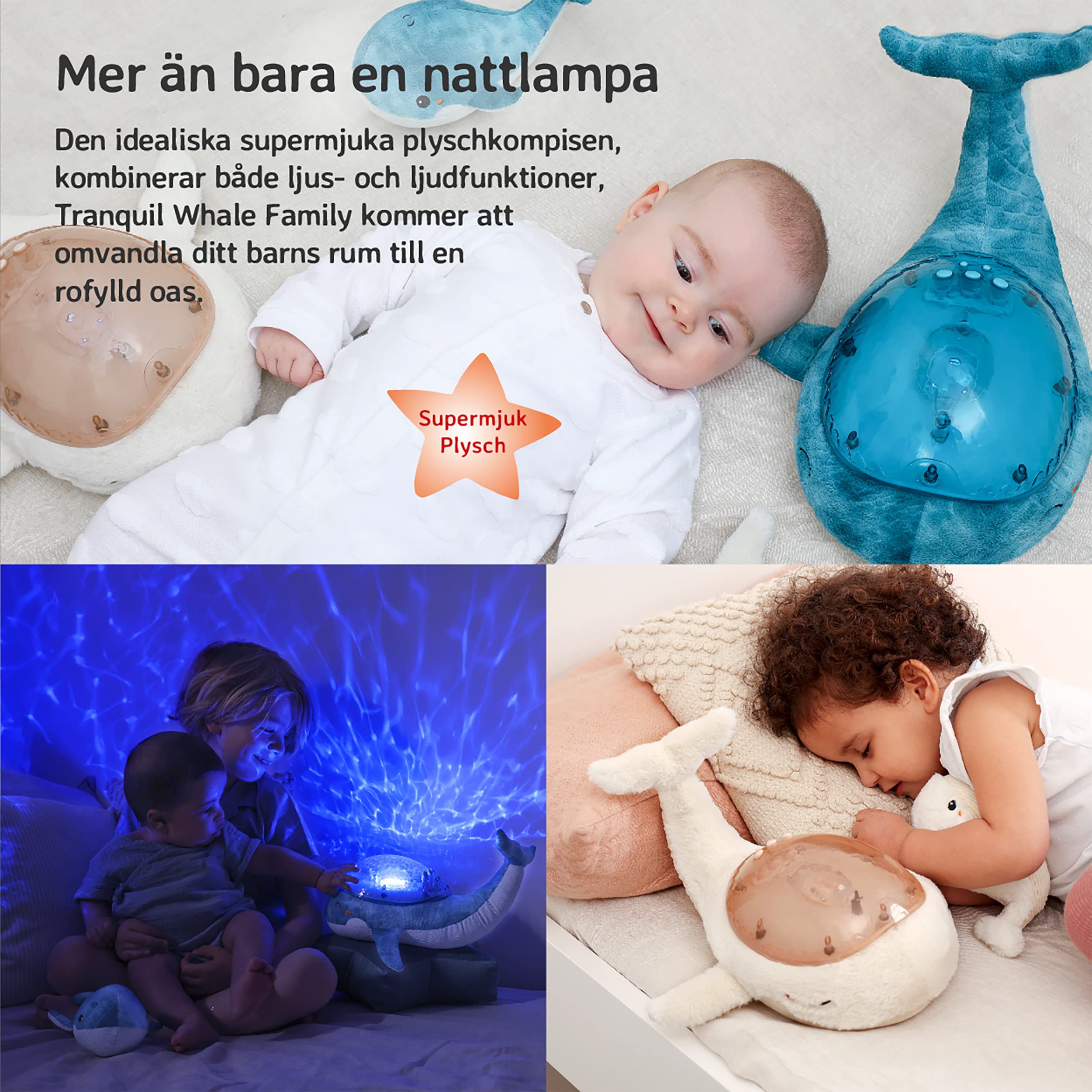 Cloud b Nachtlicht Ozean Projektor mit Beruhigenden Klängen, Einstellbarer Helligkeit & Bewegung, 23 Min Auto-Off, Babywal Spieluhr, Tranquil Whale Blau