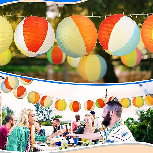 Miniatura 4 de 12 linternas de papel colgantes de bola de playa, para verano, piscina, fiesta, farolillos de papel para colgar en la piscina, decoración de fiesta