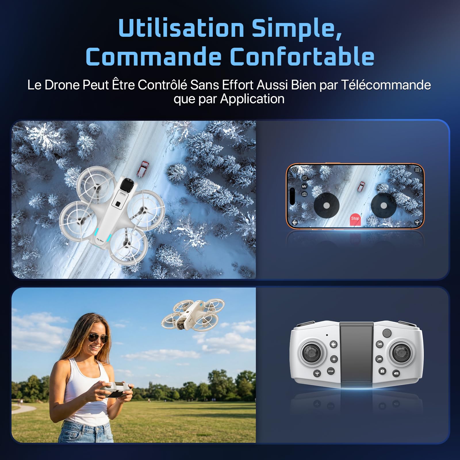 Mini Drone, Rollei Fly Mini Drones avec Caméra 720P Drone Quadricoptère avec Mode sans Tête Rotation à 360° Télécommande et Application Moins de 250 g pour Débutants et Amateurs Dron-Drones-Caméra