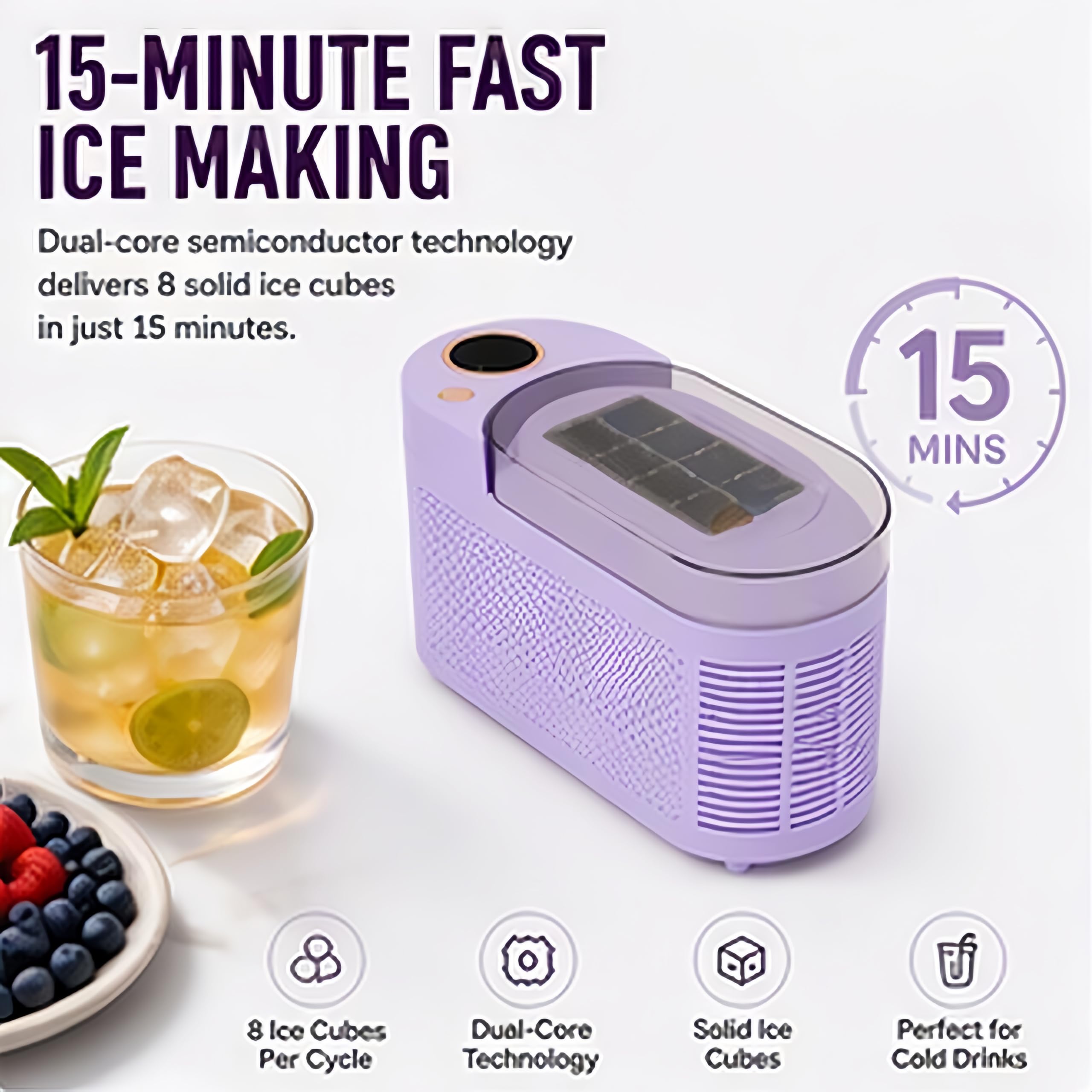 Mini máquina de cubitos de hielo portátil, 8 cubitos de hielo en 15 min