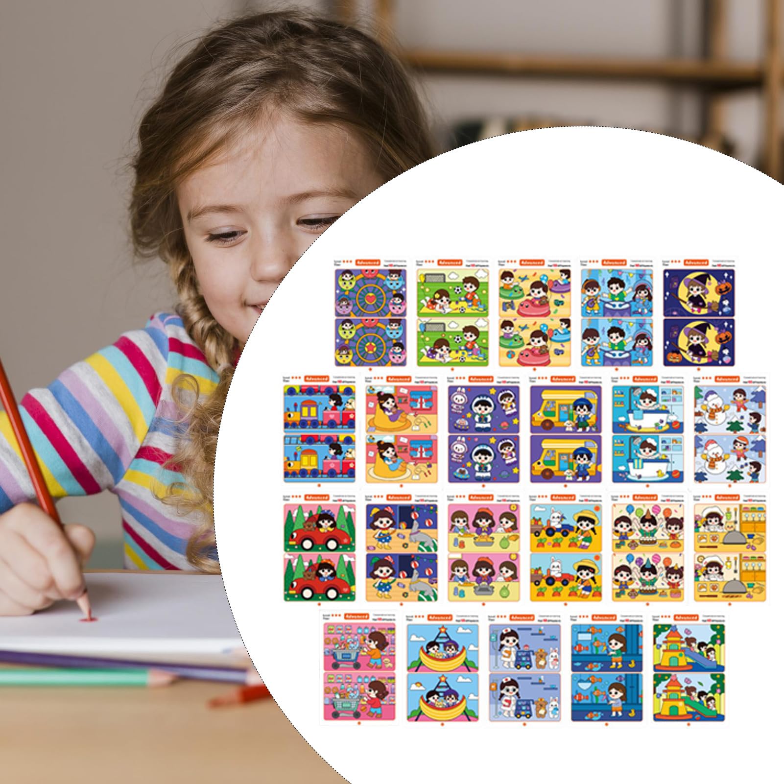 Trova il gioco della differenza - set di schede di apprendimento, pacchetto di potenziamento di memoria | del pensiero di risoluzione dei problemi, attività di sviluppo 'istruzione precoce,