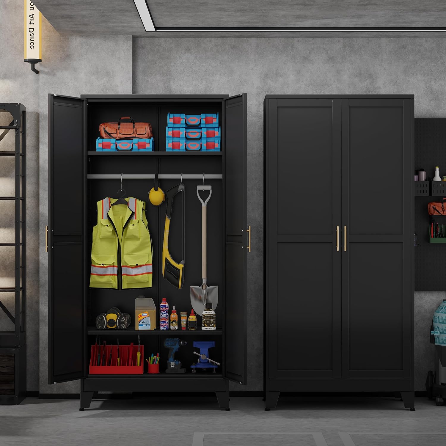 Metal Armoire Wardrobe Closet with Hanging Rod, Clothing Storage Cabinet with Adjustable Shelves for Laundry Room, Bedroom, Home Office, Bathroom, 71" Black