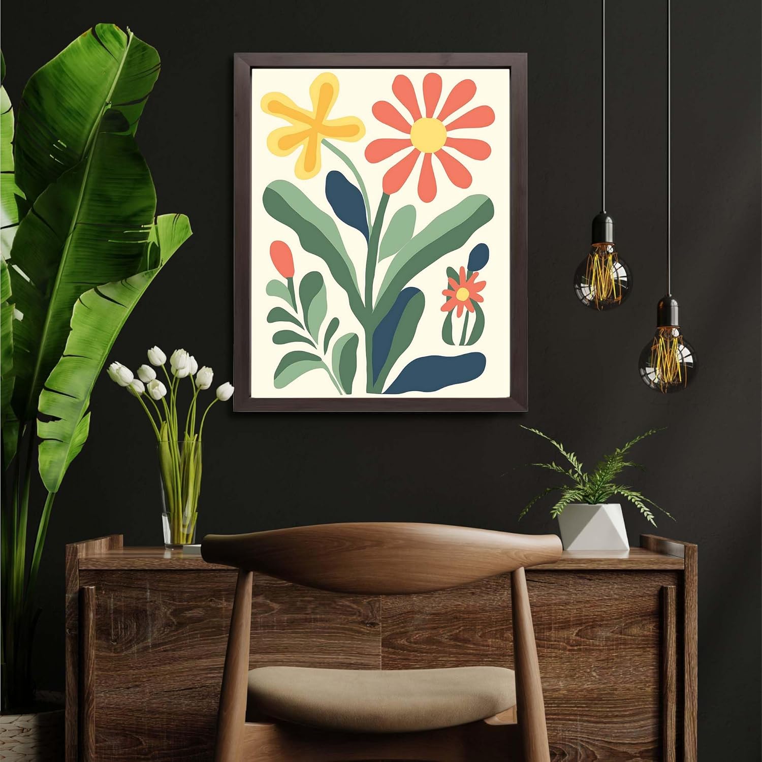 InkFlow Posters Cheerful Floral Garden Poster - Bright Modern Flower Illustration - Playful Nature Design - Kids Bedroom Playroom Nursery Decor - 16x20 Unframed Canvas Print