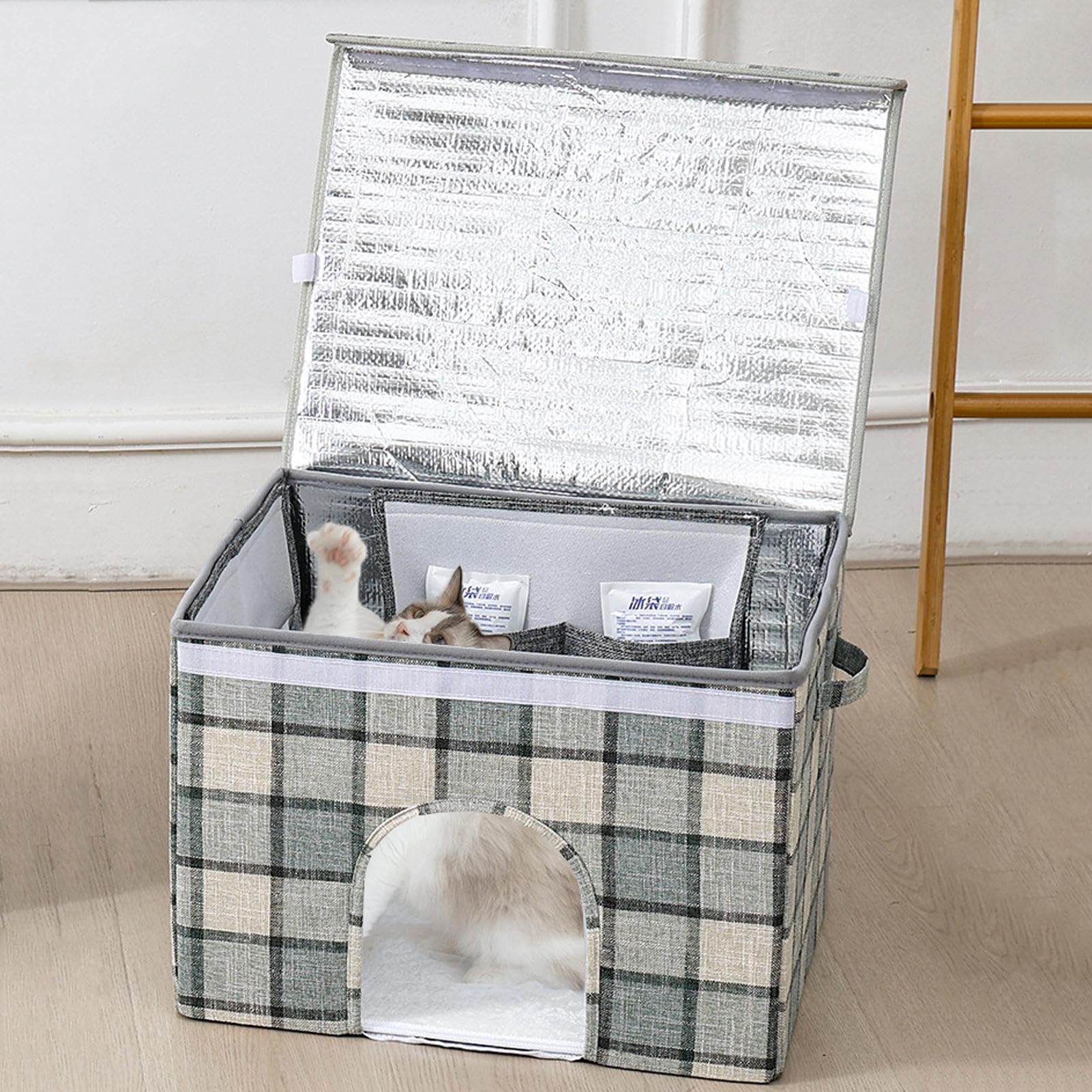 Hunde-Kühlhaus mit Kühlpack Wasserdichter Kältekäfig | mit 12 Kühlpacks und faltbarem Katzen-Kühlhaus Für kleine, mittelgroße Rassen, Welpen, Katzen, im Innenbereich, im Garten