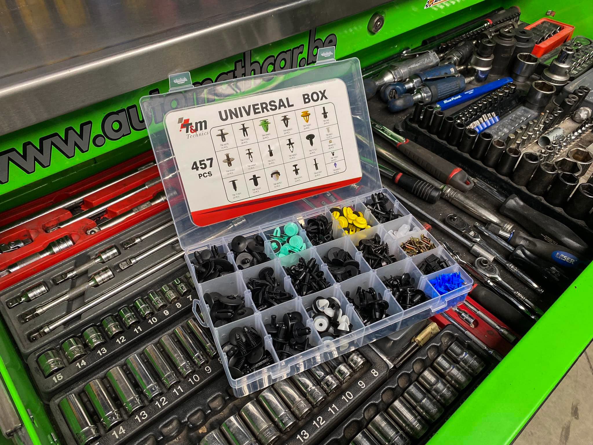 T&M TECHNICS® Set Completo di Clip di Montaggio in Plastica per Auto - Confezione da 457 Rivetti, Clip e Fissaggi Universali per Veicoli - Carrozzeria e Accessori Auto