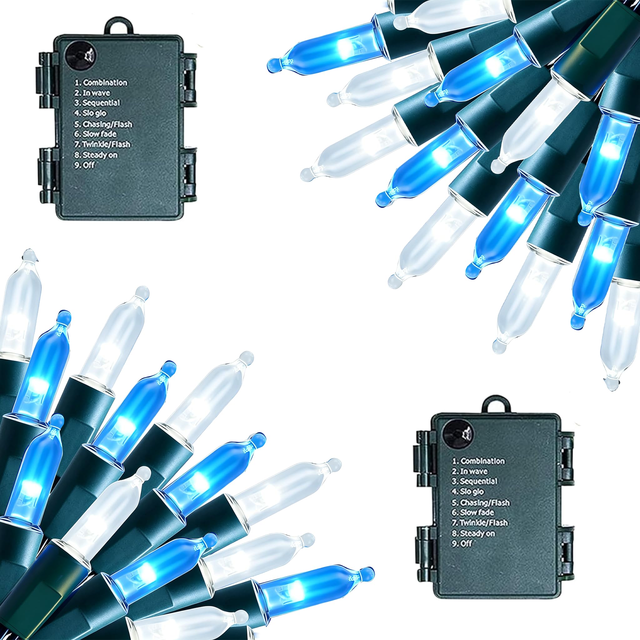 TW SHINE Guirlande lumineuse 50 LED à piles Bleu et blanc