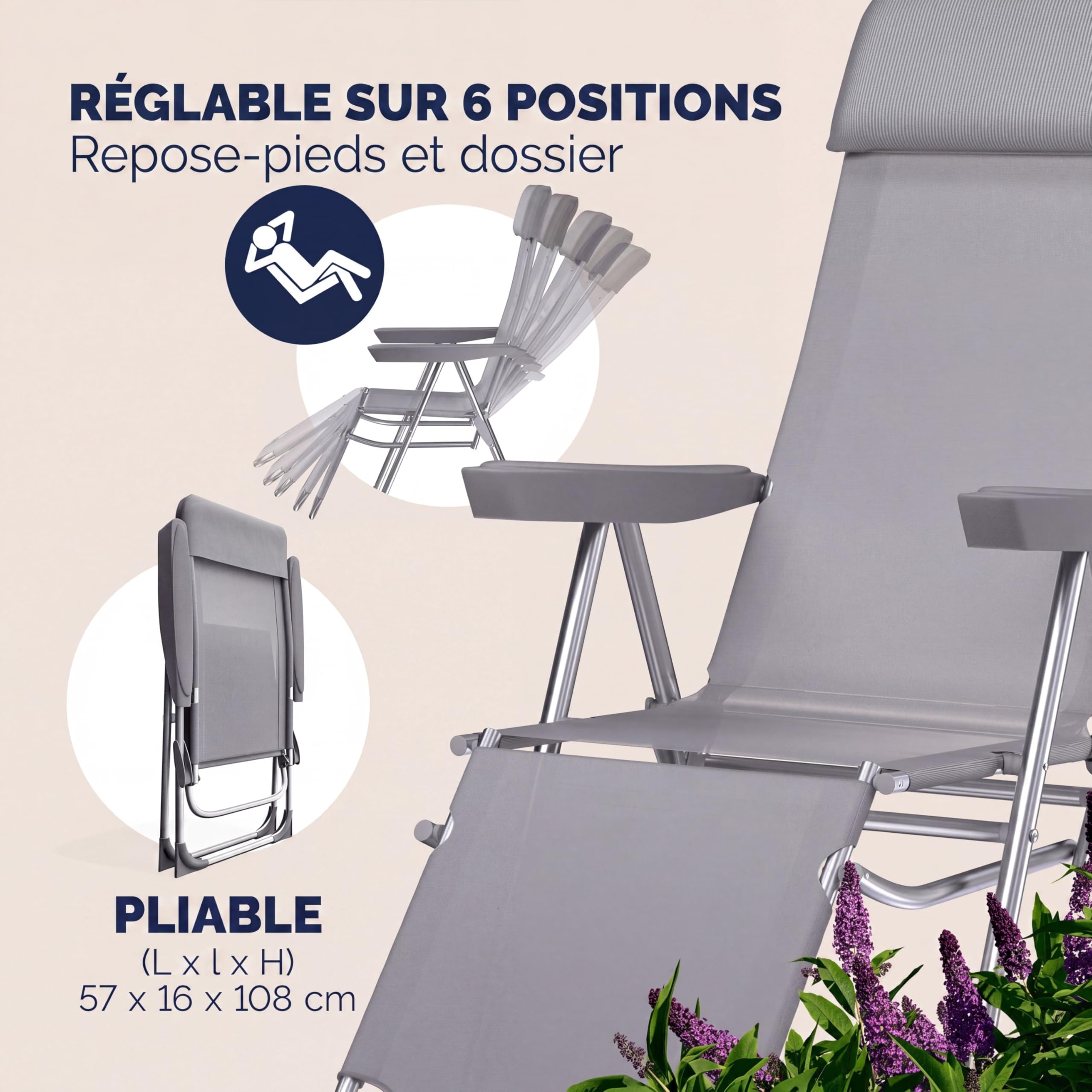Casaria® Lot de 2 Chaises de Jardin Pliantes en Aluminium