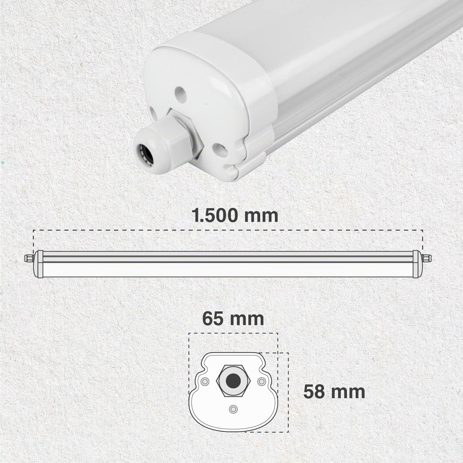 Eurocali 6x Plafoniere LED 48W 150cm Impermeabili IP65 5760 lumen - Forma: Tubo - Luce Bianco Naturale 4000K - Fascio Luminoso 120°