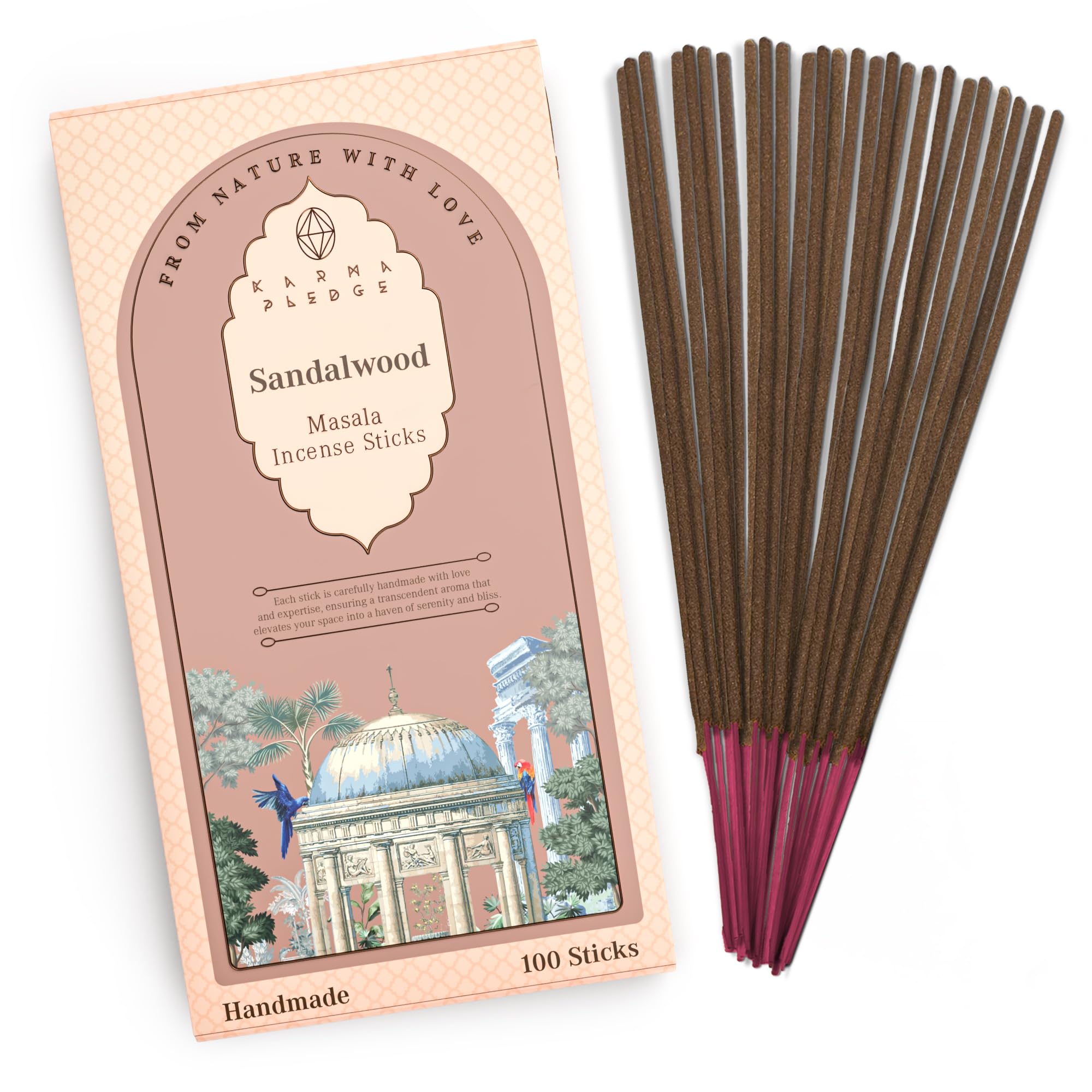 Incense Sticks, Sandalwood Incense, Pack of 100 Stick, Hand Rolled Aromatic Masala Made with Natural Ingredients, 45-60 Minute Burn Time, Best for Home Fragrance, Meditation, Yoga, Spiritual Healing