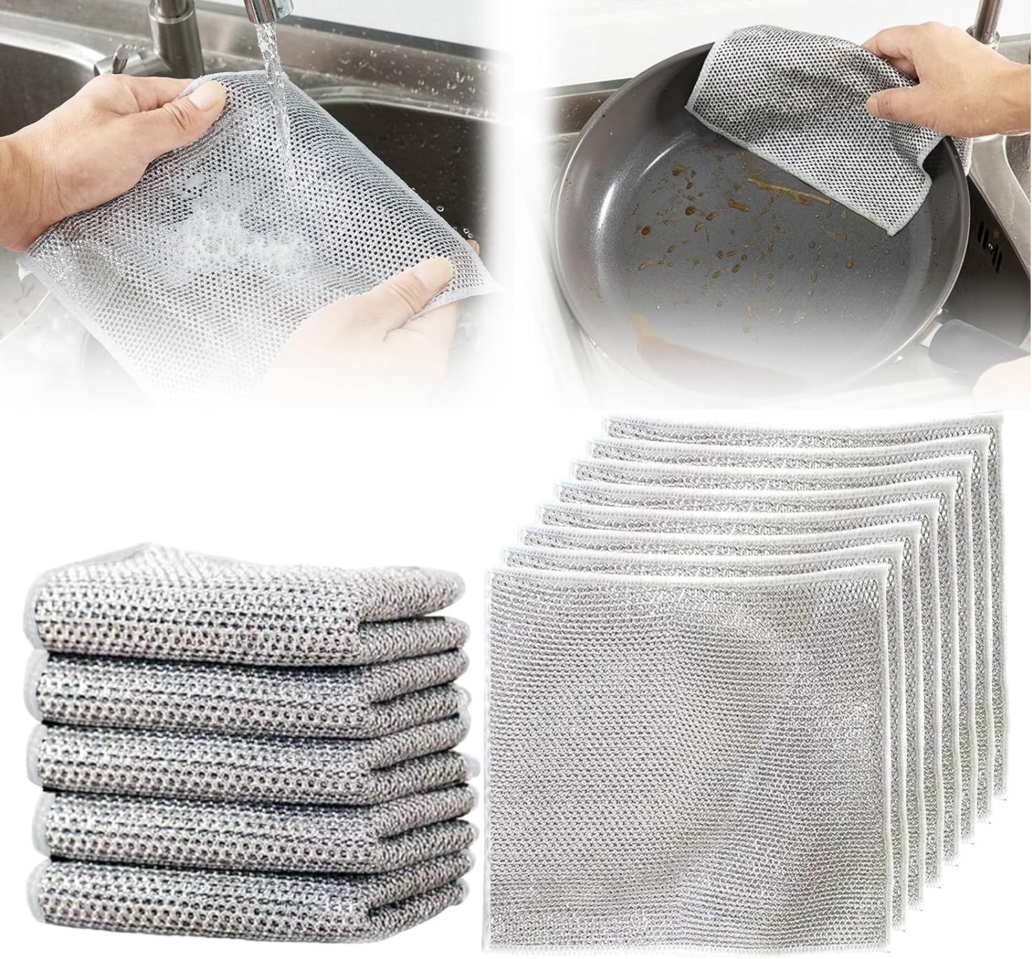 Multipurpose Wire Dishwashing Rags for Wet and Dry, Reusable Kitchen Cleaning Towels Dish Cloths, Lint Free Streak Free Washable Duster Cloth, Multifunctional Wire Cleaning Cloths for Kitchen (5pcs)