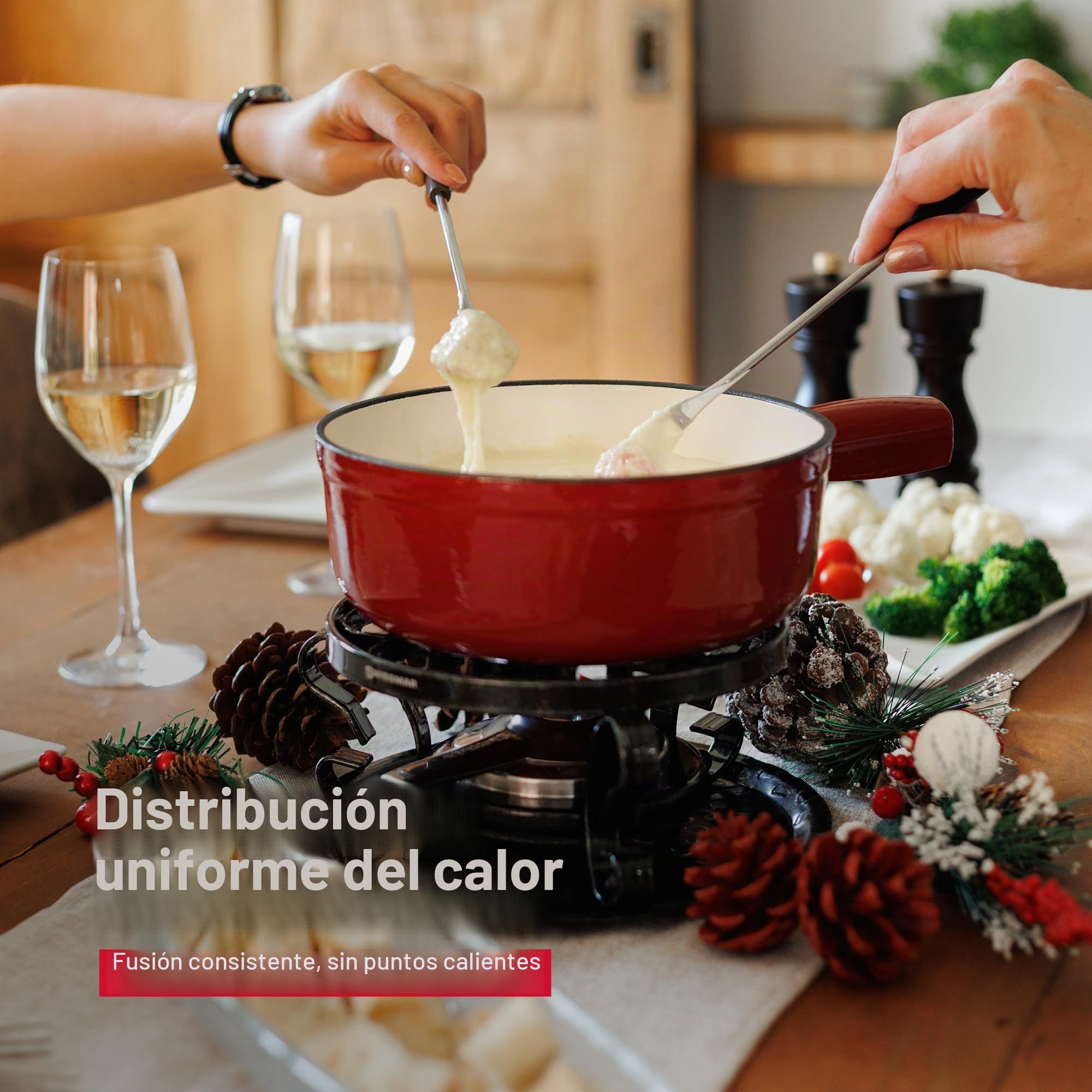 Swissmar KF-66517 Lugano - Juego de fondue (9 piezas, hierro fundido/acero inoxidable, color rojo cereza, 2 L, para carne, queso y chocolate, para 4 personas)