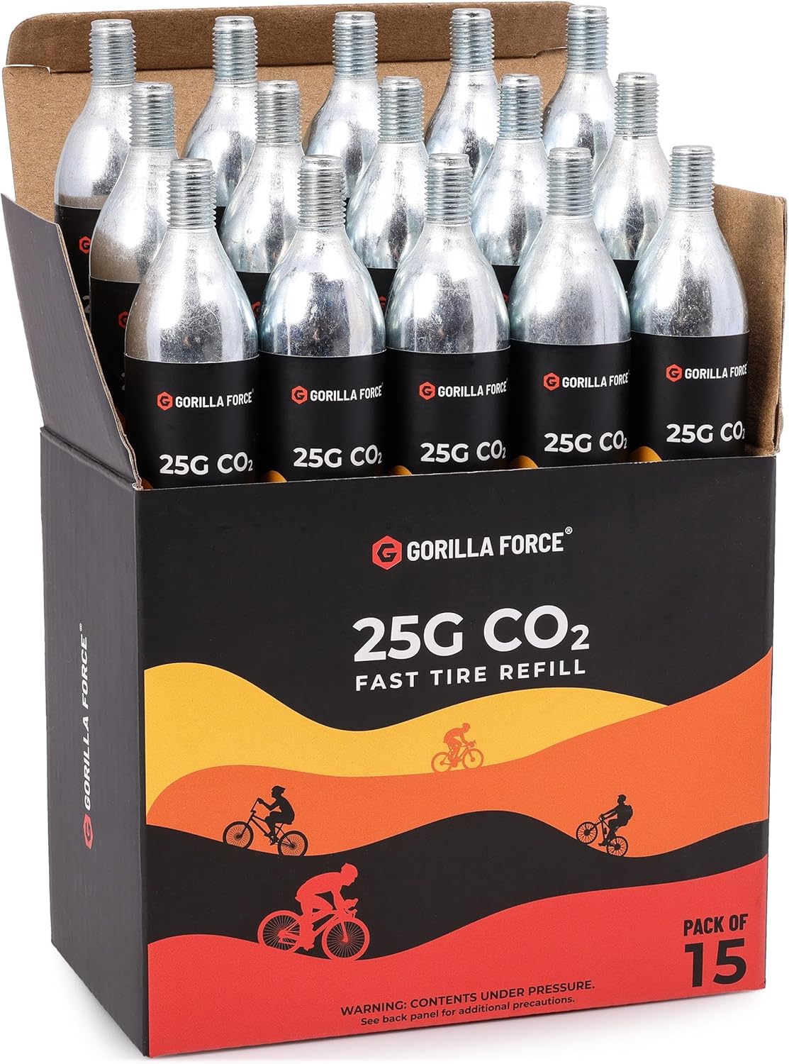 Gorilla Force CO2 Cartridges for Bikes - Threaded 16g & 25g Refills for Tire Inflators, Bicycle Cycling, Road MTB Gravel E-Bike, Fits Most C02 Inflator Heads, Fast Flat Repair for Tubes & Tubeless
