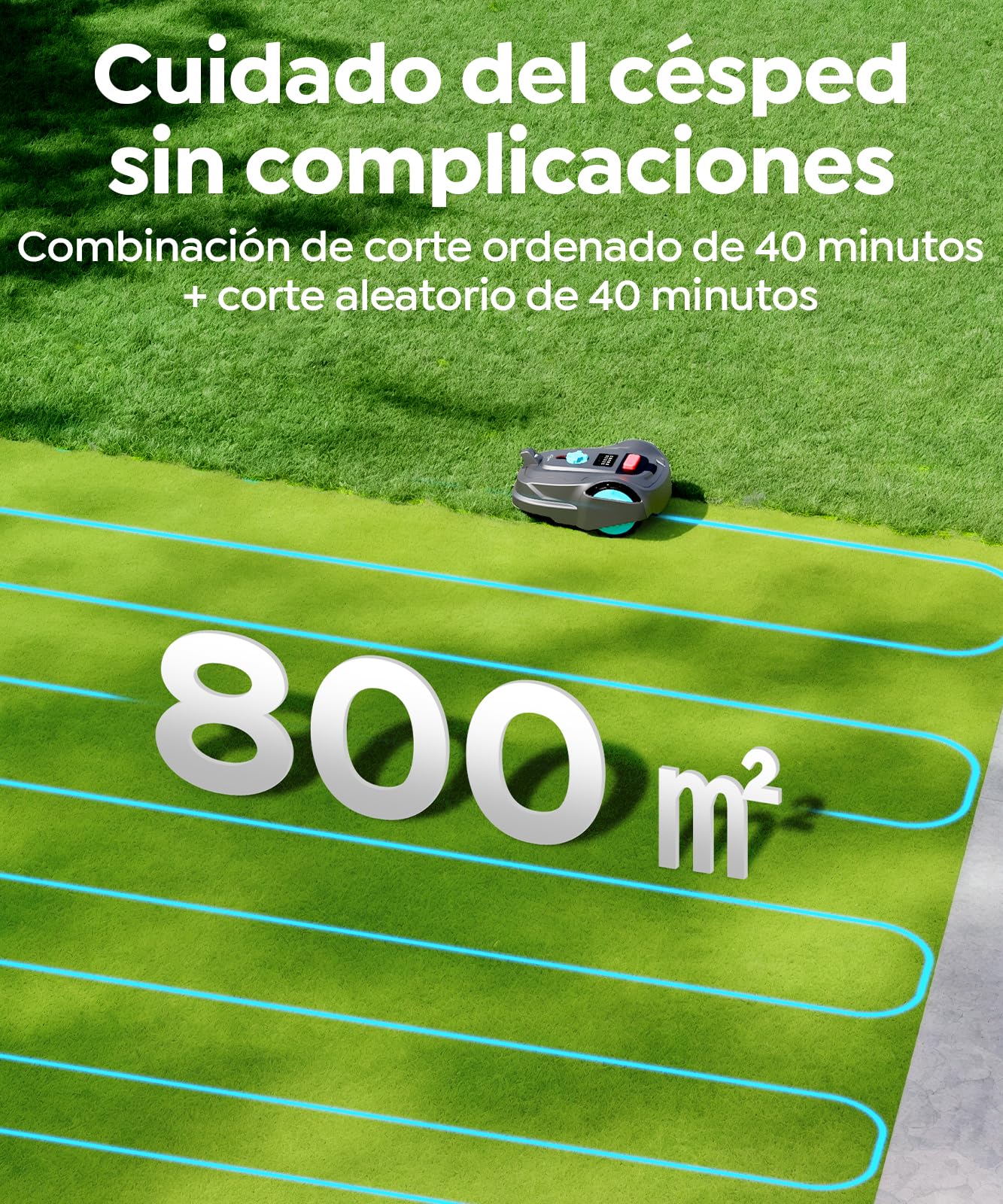 YARDCARE M800Plus Robot Cortacesped sin Cable Perimetral, MAX 800m², Posicionamiento GPS+Navegación con Visión IA, Retorno Estación de Carga, App Control, Corte Forma U, Evitación Precisa Obstáculos