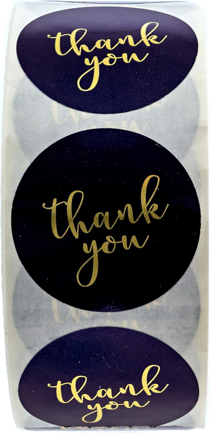 Navy and Gold Foil Thank You Stickers / 1000 Shiny Thanks Appreciation Labels / 1.5" Small Round Gratitude Label/Wedding Appreciation Envelope Seals - Image 2