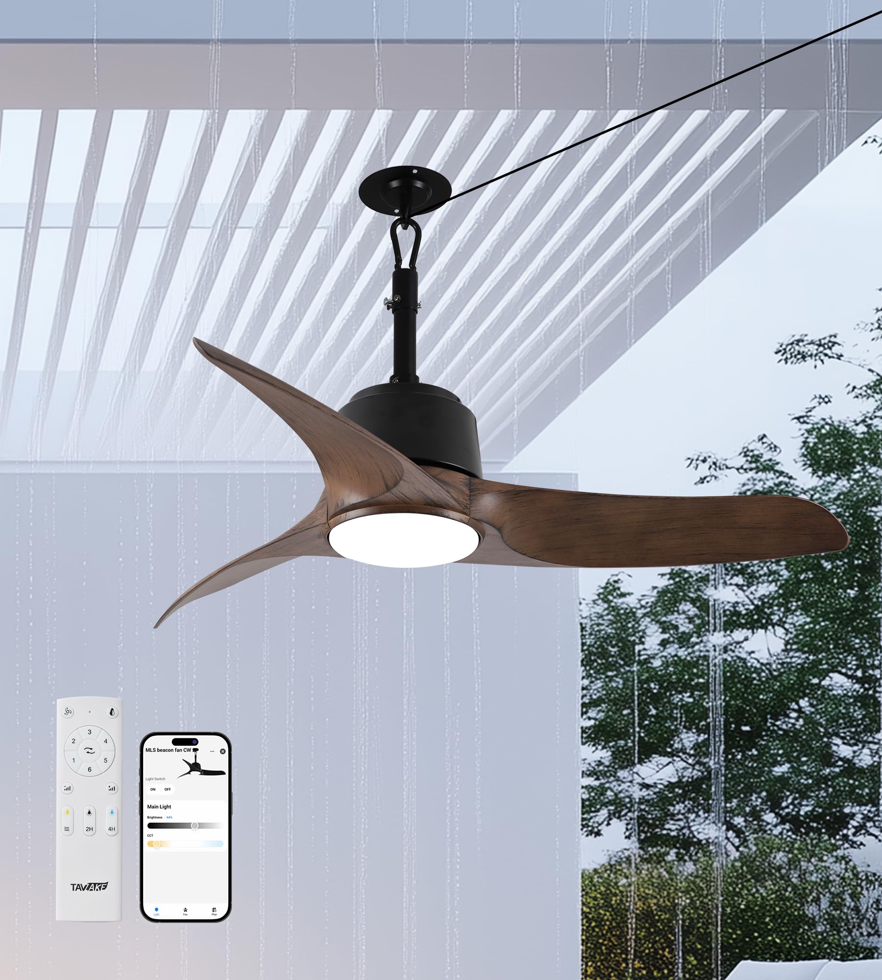 42 Outdoor Ceiling Fans with Lights and Remote Control IP66 Wet Rated Waterproof Ceiling Fan with 6-Speed DC