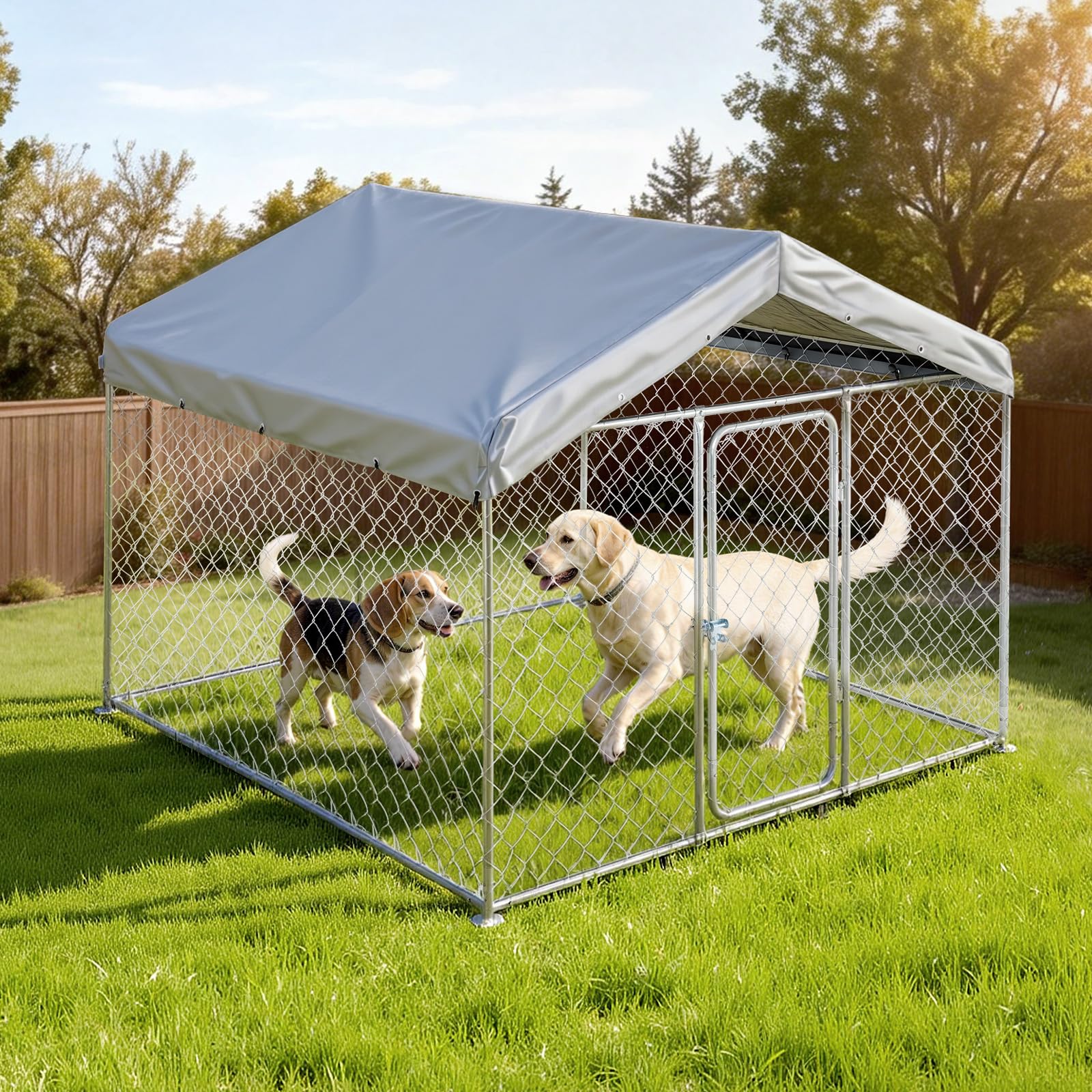 VEVOR Hundezwinger, 2x2x1,6 m, Hundehütte mit Sicherheitsschloss, Outdoor Hundehaus mit UV-Beständiger & Wasserdichter Dachabdeckung, Robuste Hundegehege/Auslauf für Große Hunde