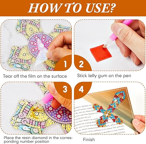 Miniatura 5 de 6 marcapáginas de arte de diamantes cruzados con diamantes de imitación, marcapáginas de pintura de diamante, marcadores de cristal de cruz 5D,