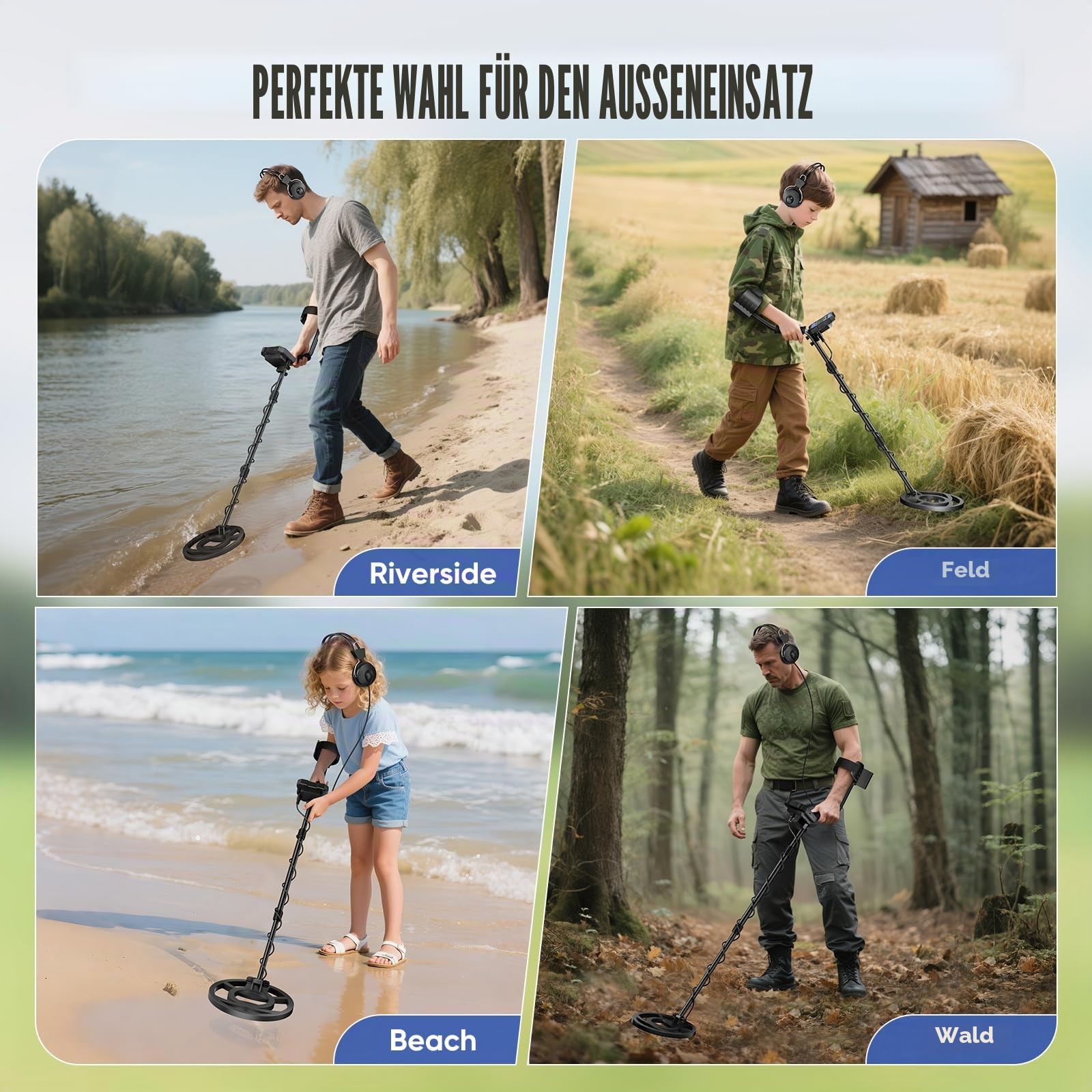 Metalldetektor Profi mit 2 Akkus, 5 Modi Metalldetektoren für Erwachsene & Kinder, Anti-Interferenz-Chip,IP68 Wasserdichte,Unterstützt Batterie und USB-Stromversorgung,Verstellbare Stange (Marineblau)