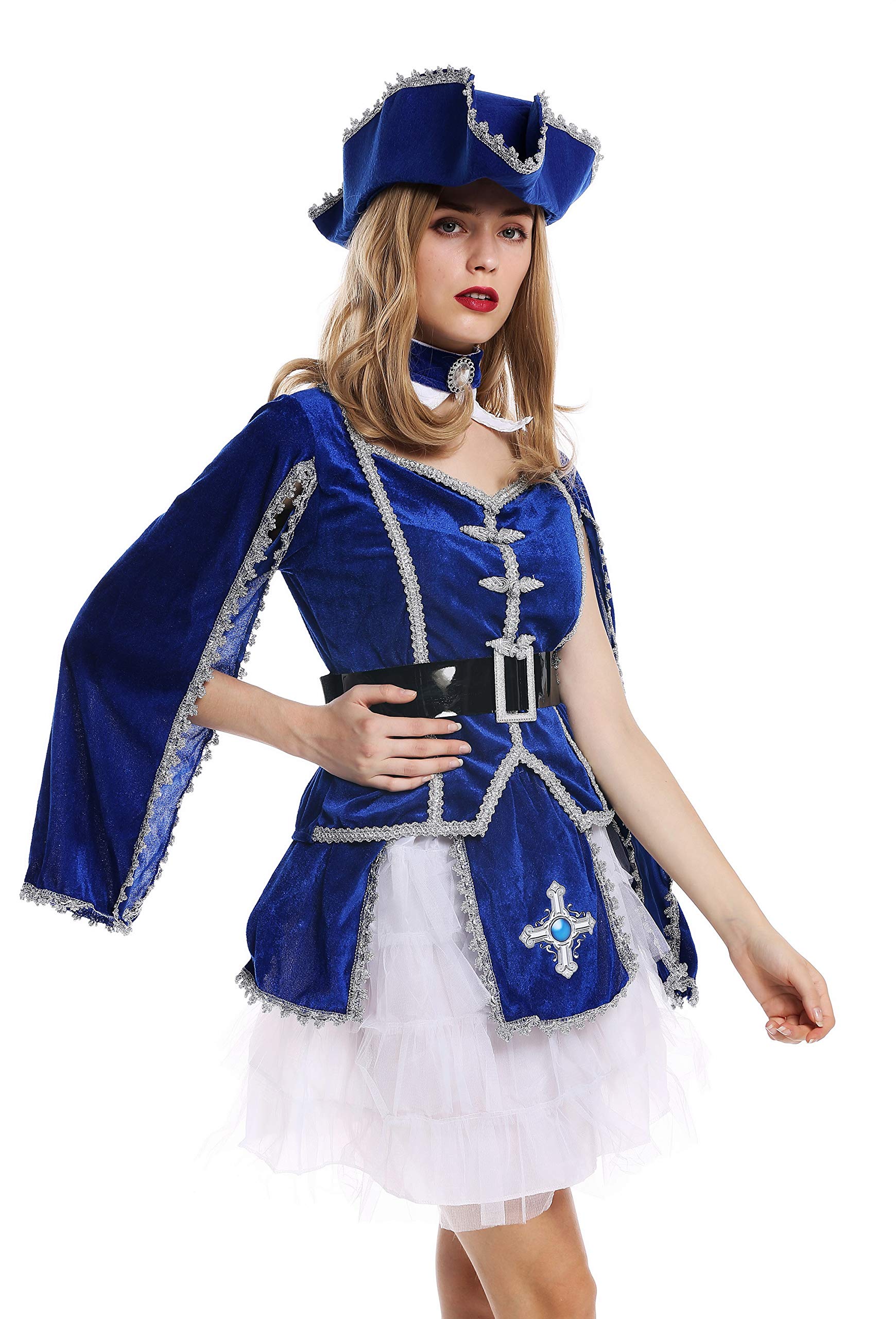 dressmeup - W-0284 Disfraz mujer feminino Halloween Carnval mosquetero  soldado barroco Gato con Botas Sombrero azul Talla S : Amazon.es: Juguetes  y juegos