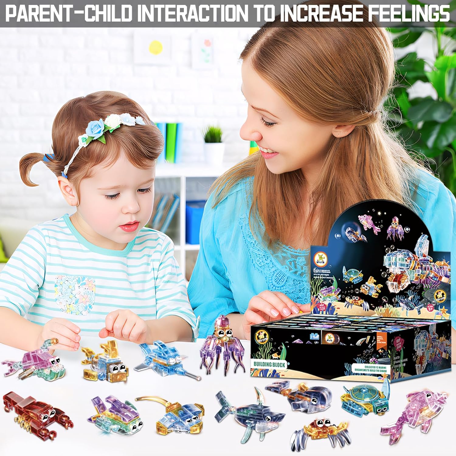 12 Piece Set of Marine Animal Building Blocks, Suitable for Goodie Bags, Stocking Stuffer, Classroom prizes, Birthday Gifts, Boys' and Girls' Toys 12 in one Building Block Set